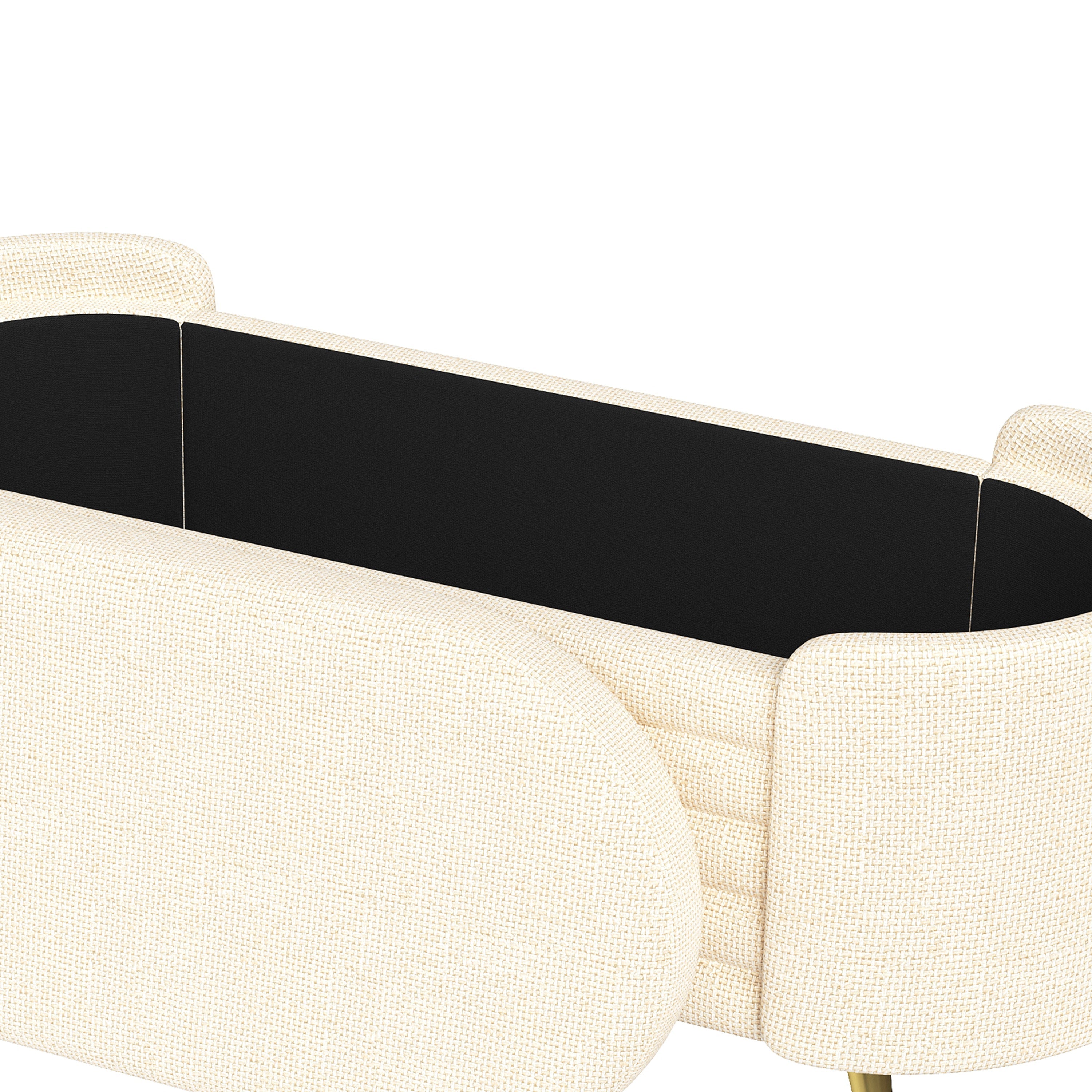 Storage Ottoman Modern Oval Beige Chenille with Metal Legs 44.9l X 18.3W X 18.5h