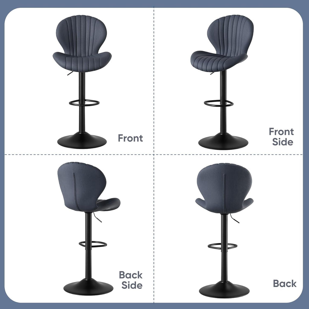 Three Swivel Bar Stools Counter Height High Back DarkGrey