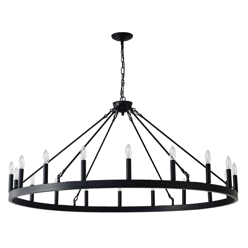 Chandelier Wagon Wheel Matte Black 18-Light 53.15 In E12