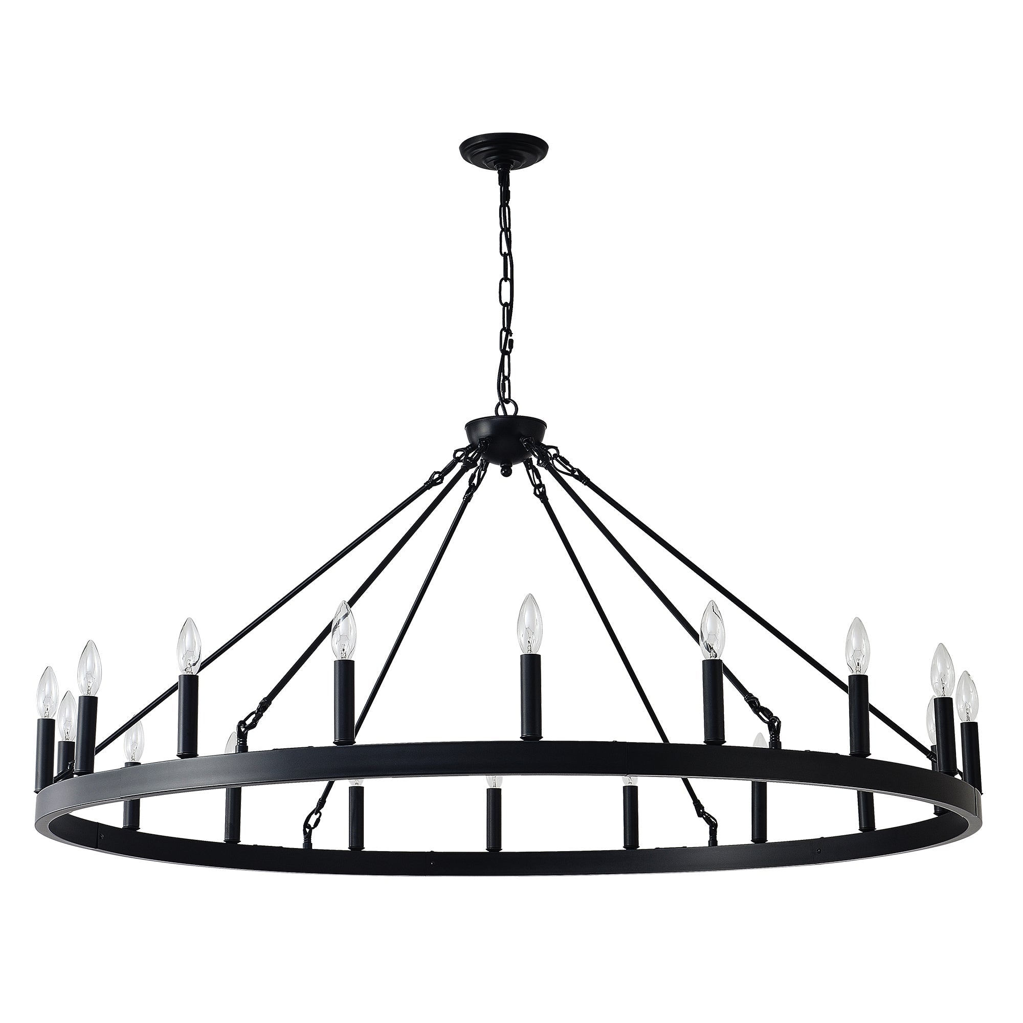 Chandelier Wagon Wheel Matte Black 18-Light 53.15 In E12