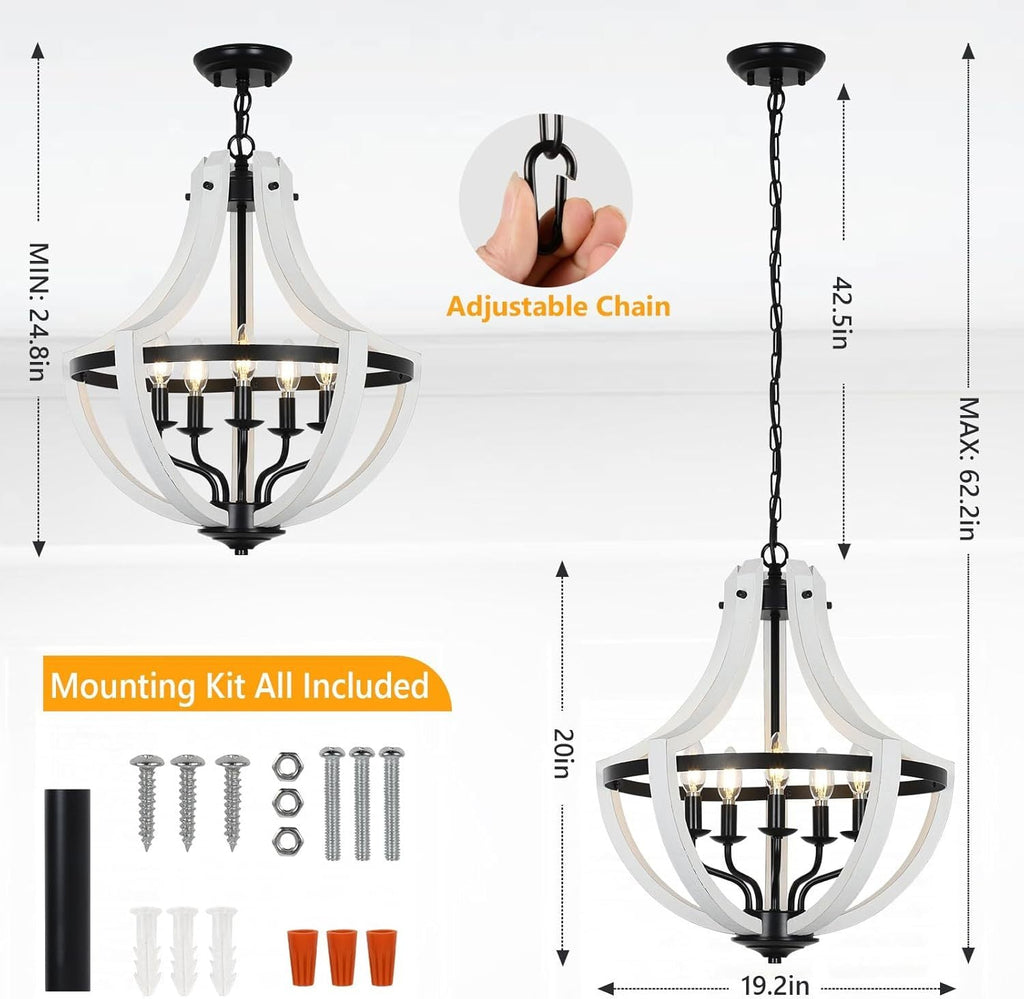 Chandelier 5-Light White Wood