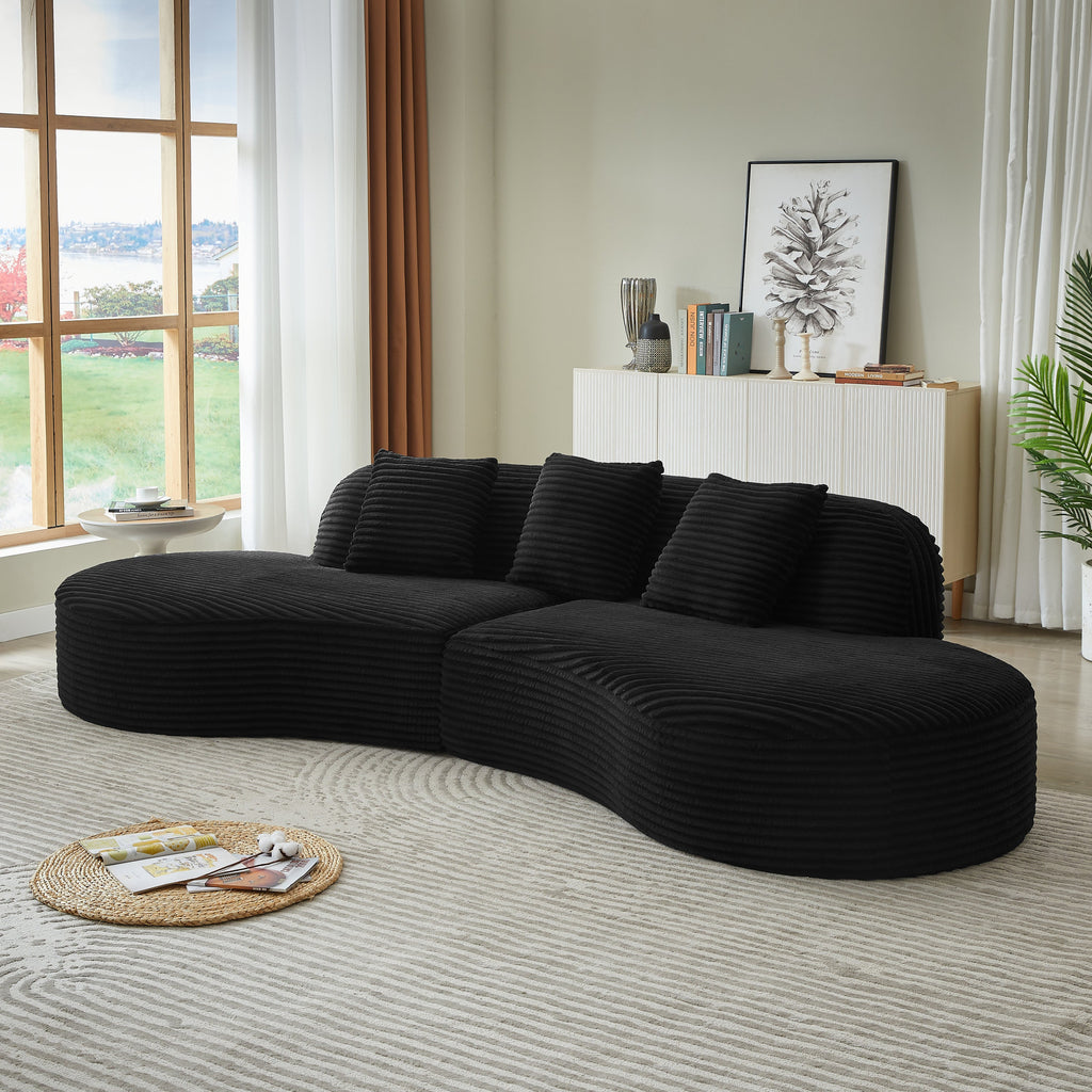 Sectional Sofa Curved Corduroy with Scatter Cushions No Assembly