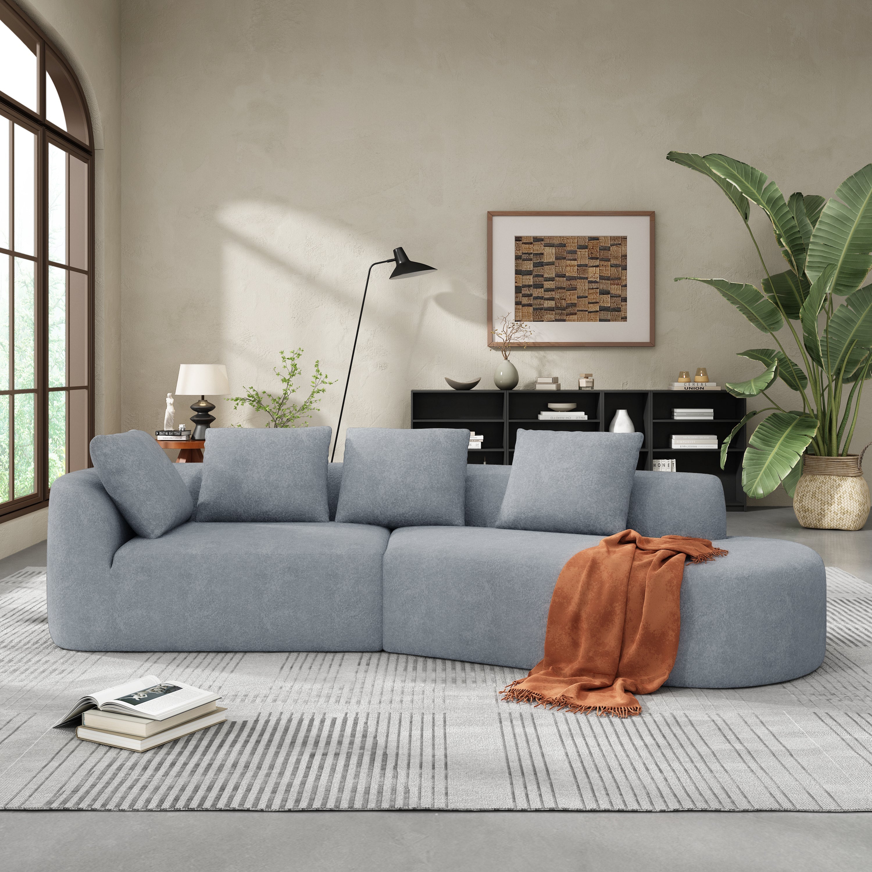 116' Modern Curved Sectional Sofa with High-Density Fully Compressed Sponge and Chaise Lounge, Pearl Upholstery, 2-Piece Set, Fully Assembled Right Hand Facing, Perfect for Living Room, Lounge