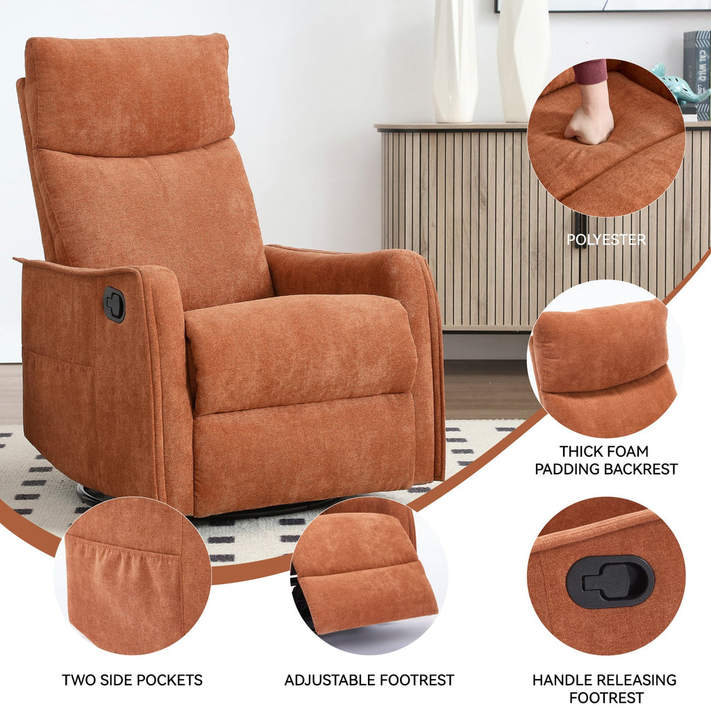Heated Massage Recliner Chair Swivel Rocker Fabric Orange