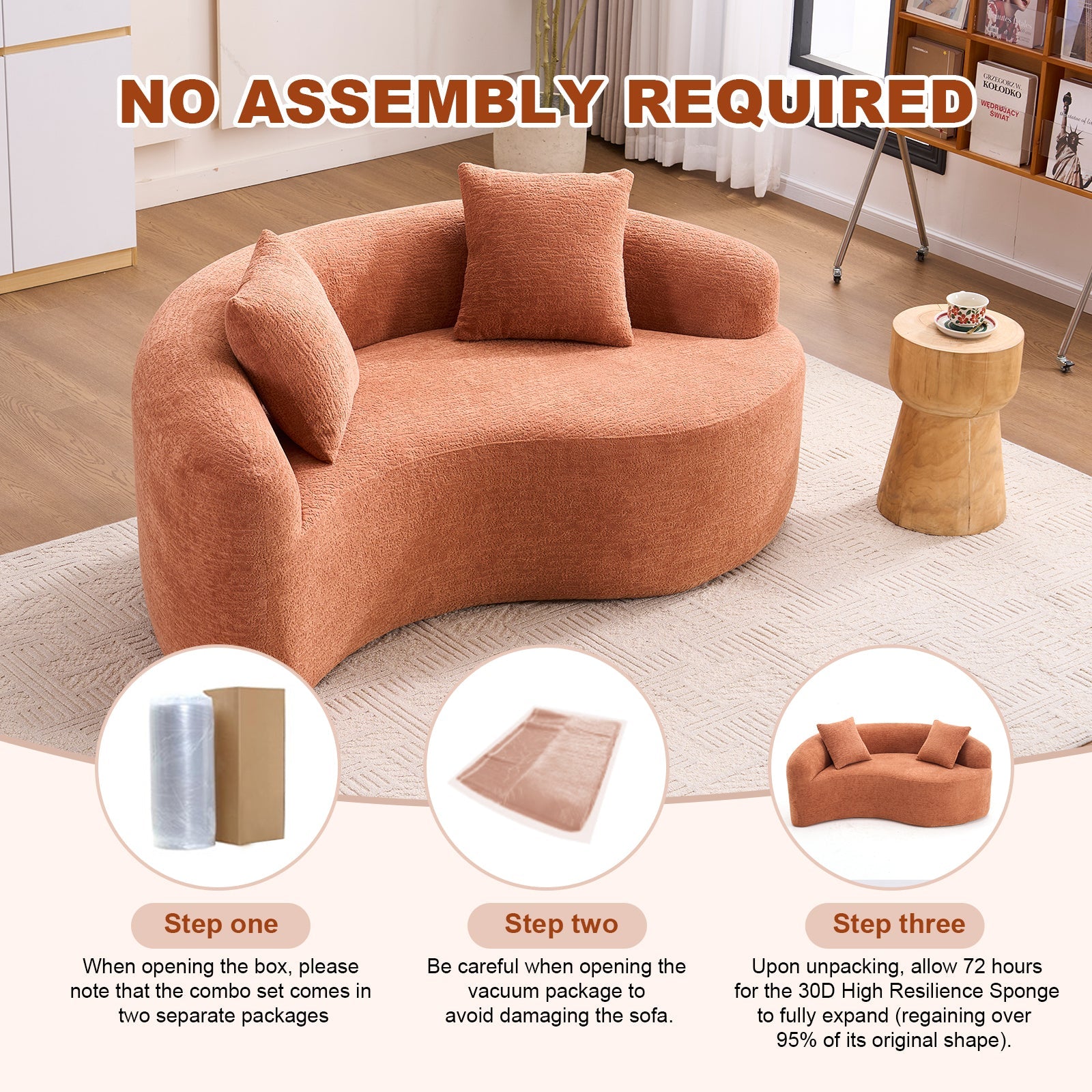 Sectional Sofa S Curve Chenille Coral Pink Dual Depth No Assembly Compact