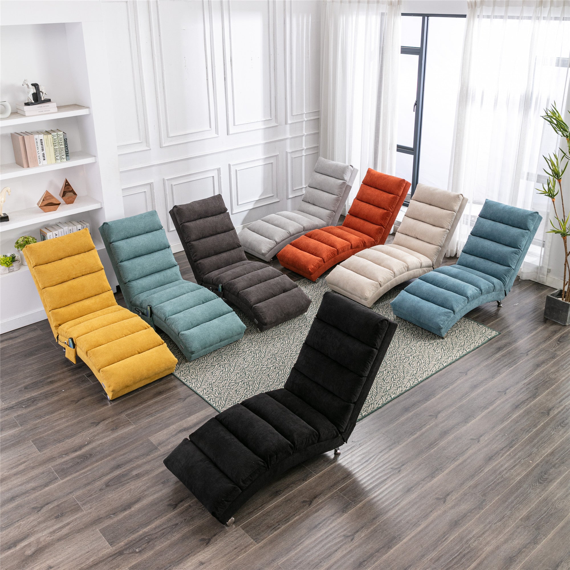 Luxury Upholstered Chaise Lounge, Vibration Relaxation, Fixed Back Recliner