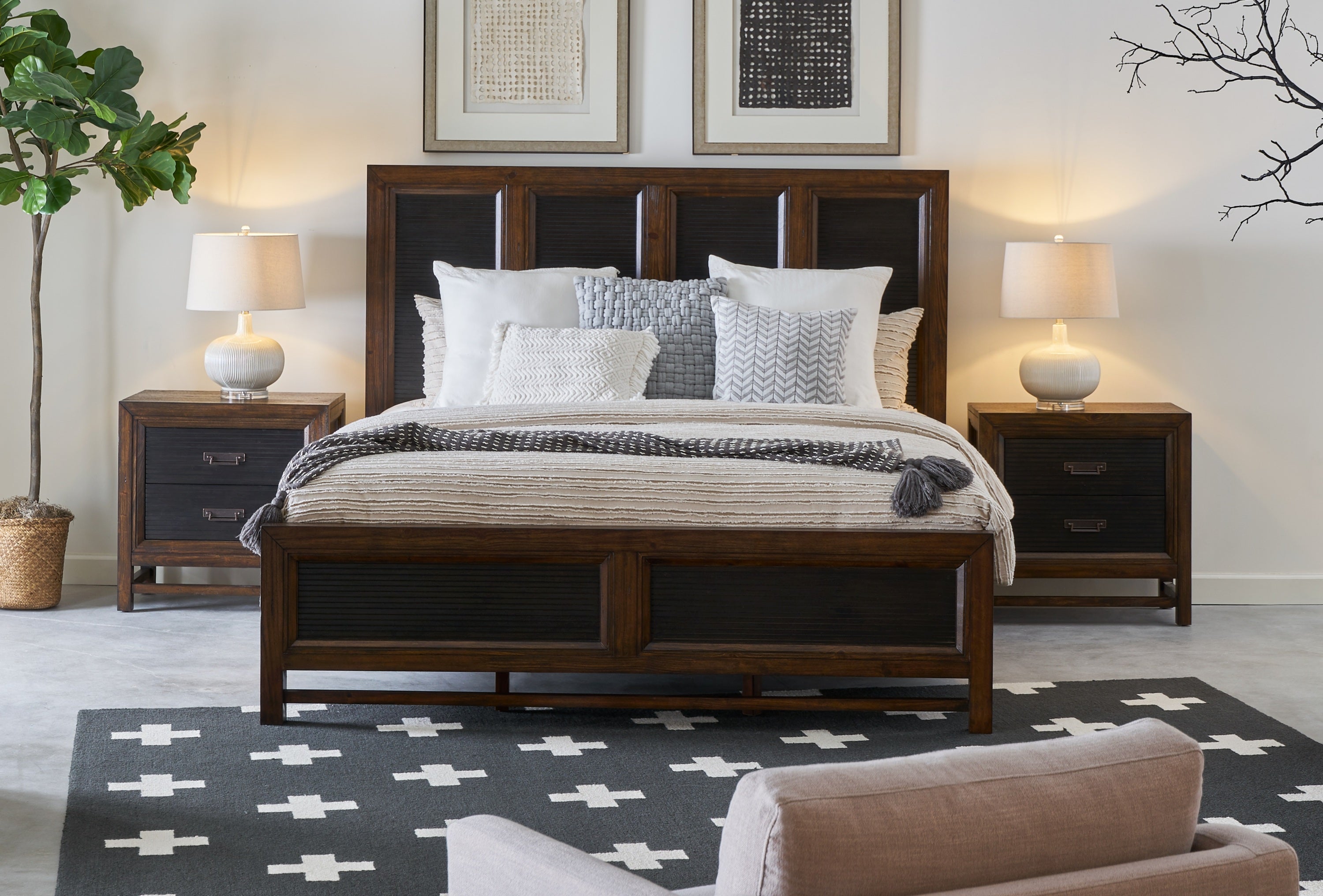 King Size Panel Bed Two-Tone Finish