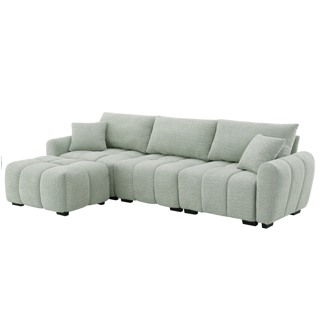 Sectional Sofa L-Shaped Boucle with Movable Ottoman Extra-Large Seat 3 Colors
