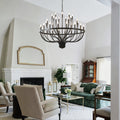 Chandelier 36-Light Black Industrial Iron Candle Farmhouse Pendant