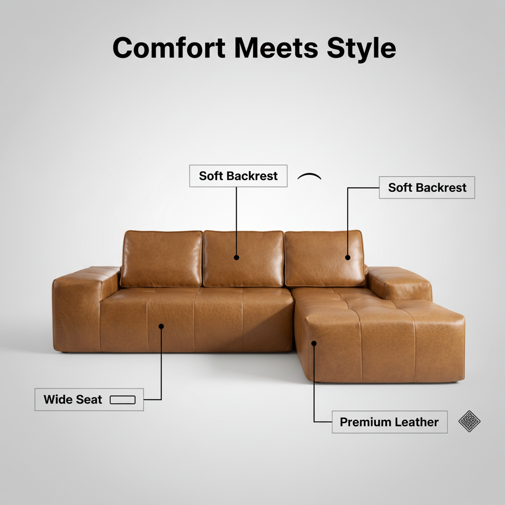 Sectional Sofa L-Shaped Modular Brown Faux Leather with Chaise