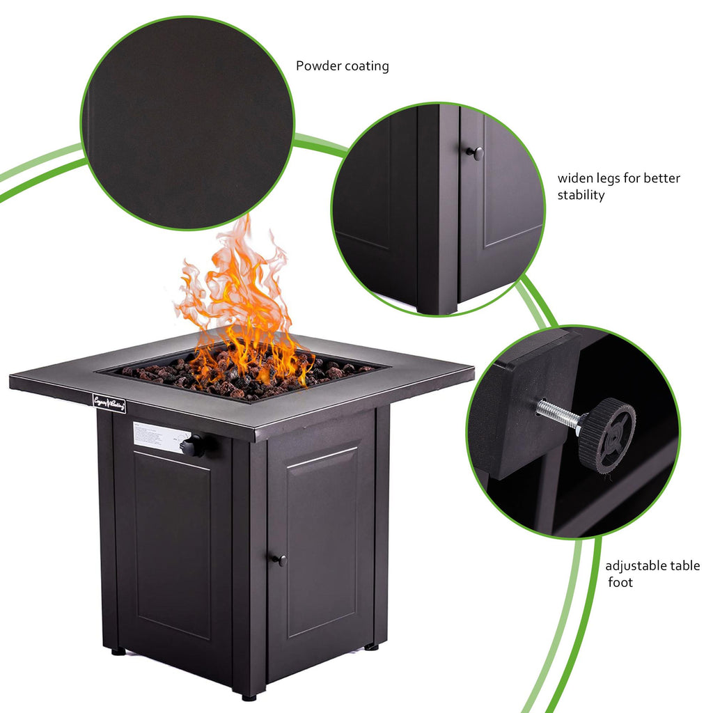 28in Propane Fire Pit Table 50000 BTU Outdoor Brown Square Gas Fire Pit Table
