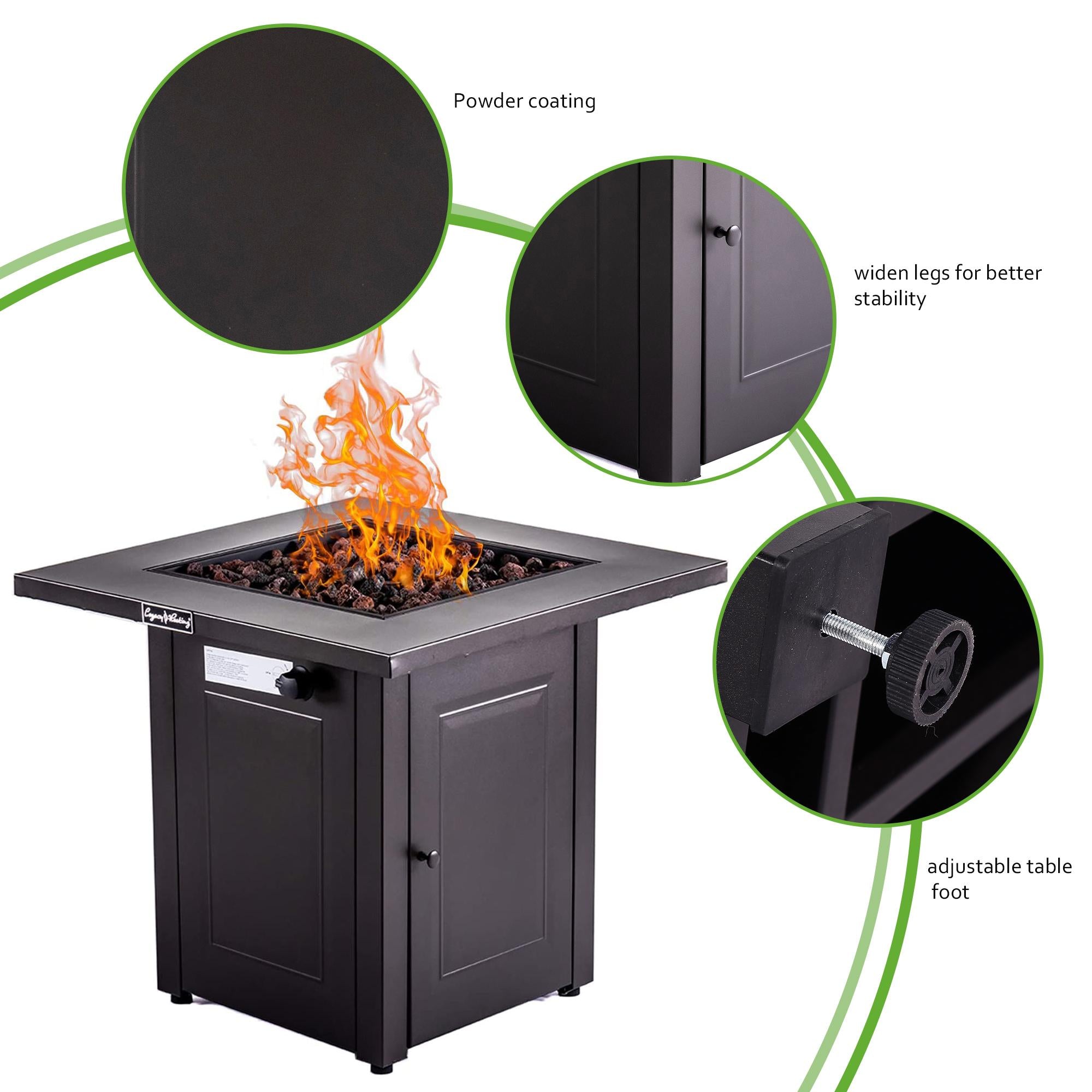 28in Propane Fire Pit Table 50000 BTU Outdoor Brown Square Gas Fire Pit Table