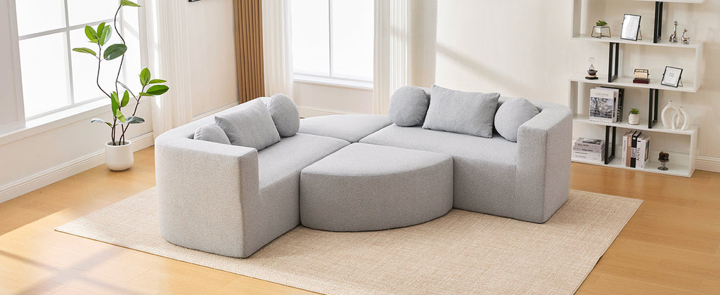 Sectional Sofa U-Shape Modular Boucle Gray 6-Seat Deep Seating 114.9x64.5 In
