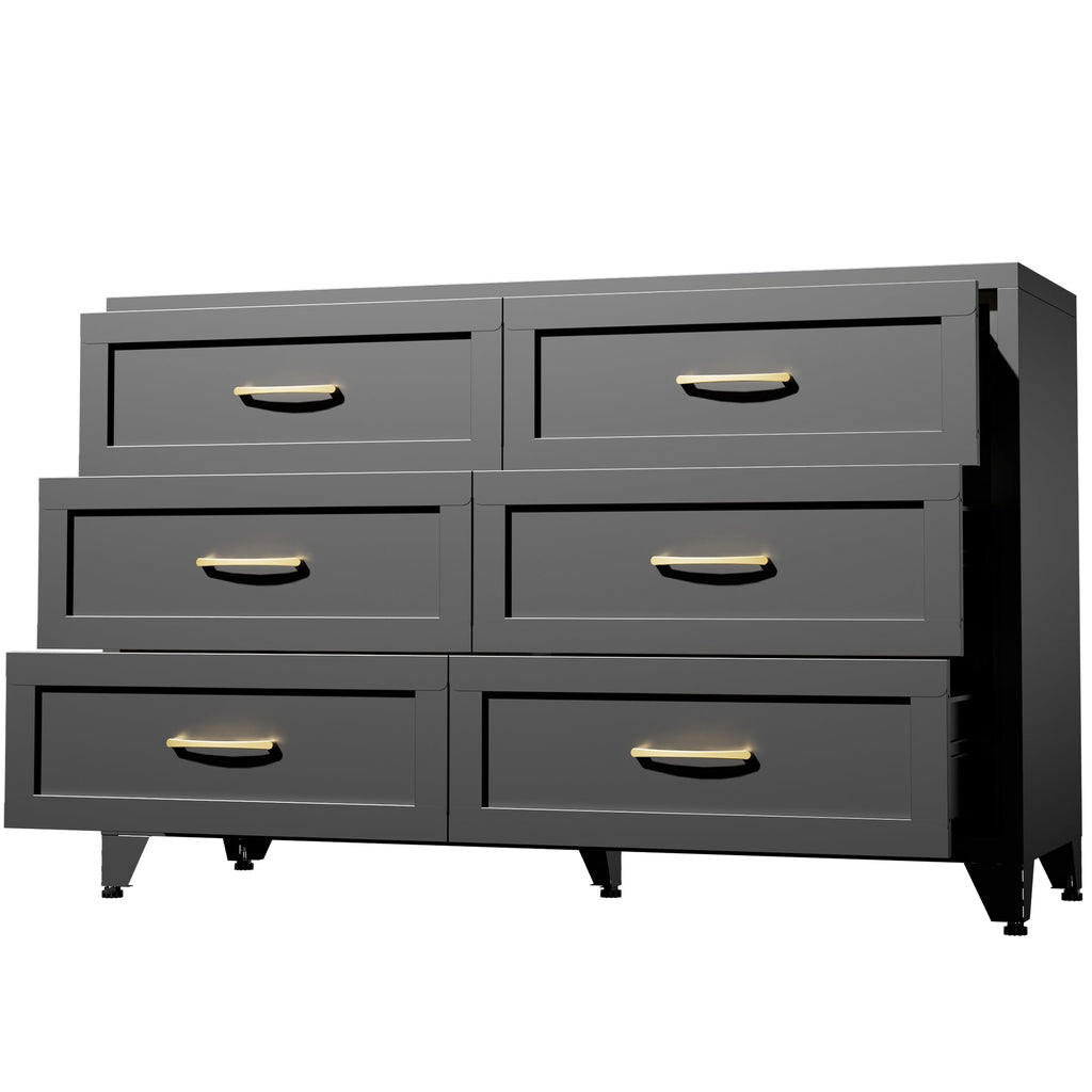Dresser 6-Drawer Black Steel Smooth-Glide Powder Coat 47.3x15.8x30 In