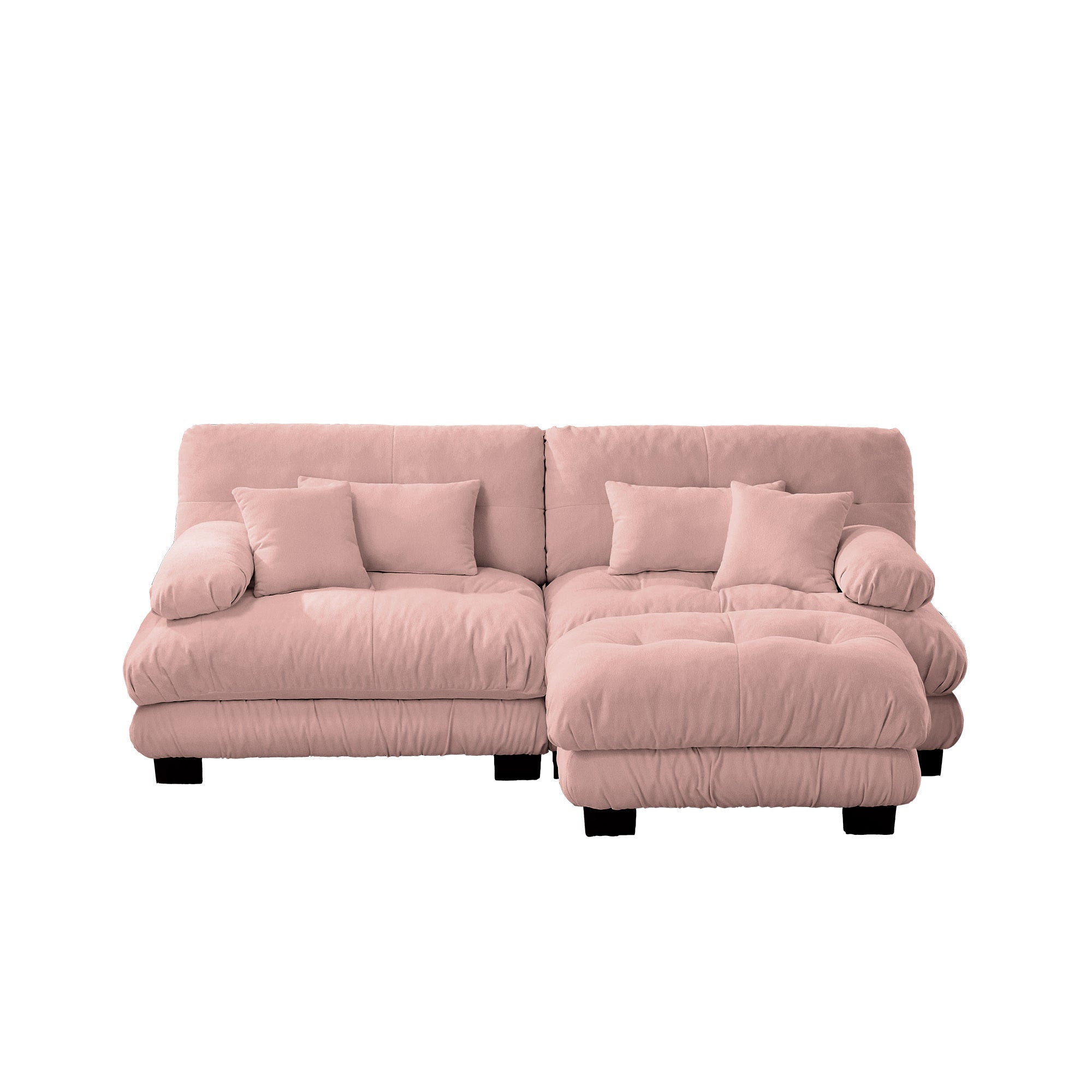 Sectional Sofa Curved Chenille Pink with Convertible Ottoman