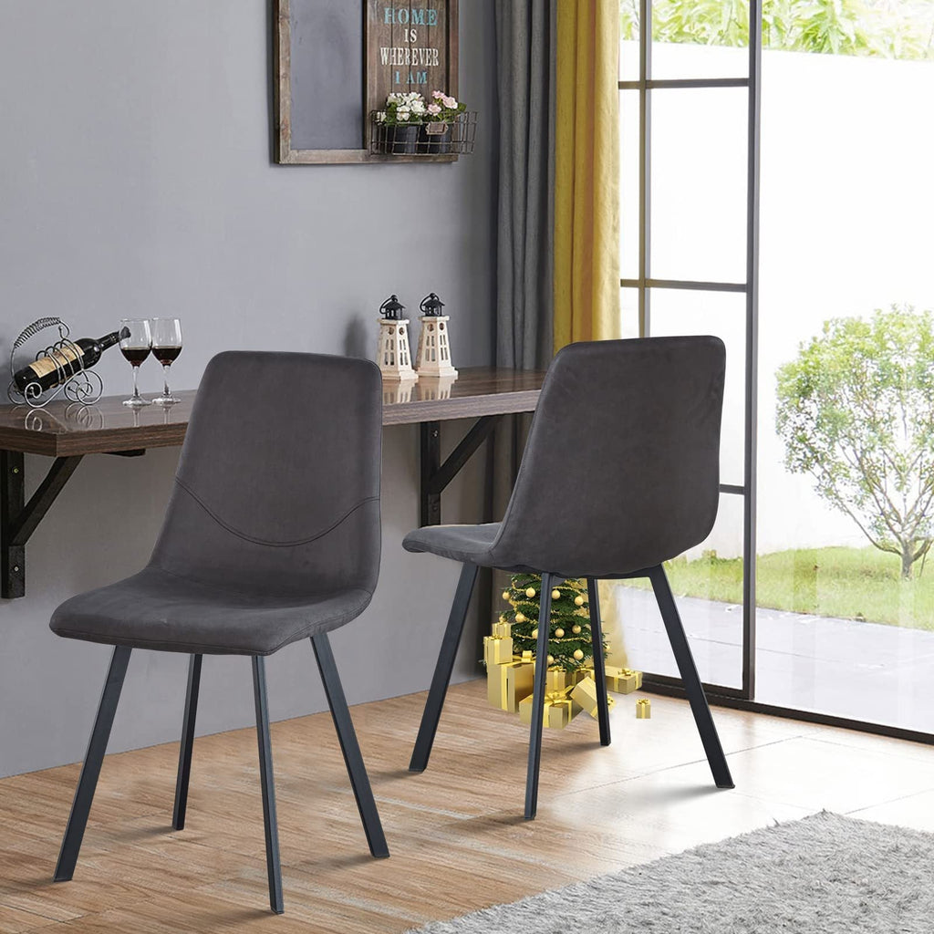 Dining Chair Mid-Century Modern Velvet Gray Metal Legs Set of 2