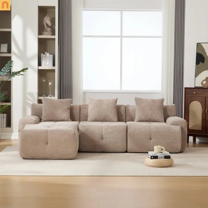 Sectional Sofa l Shaped Taupe Upholstered 4 Piece with Movable Ottoman