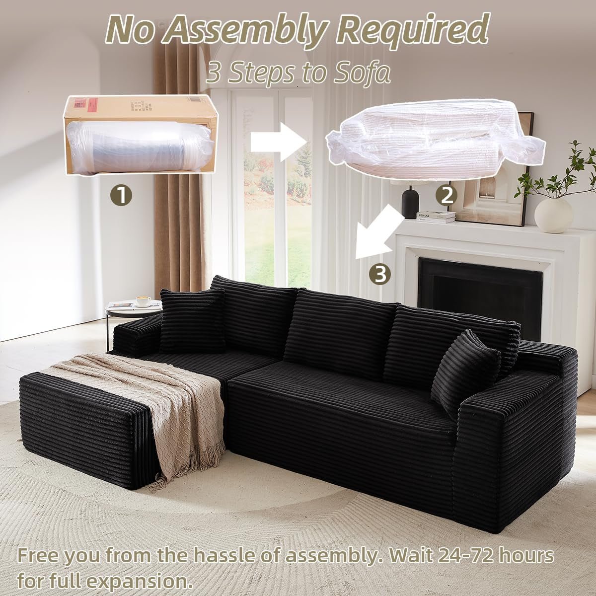 104 Inch L Shape Modular Sectional Couch with Chaise