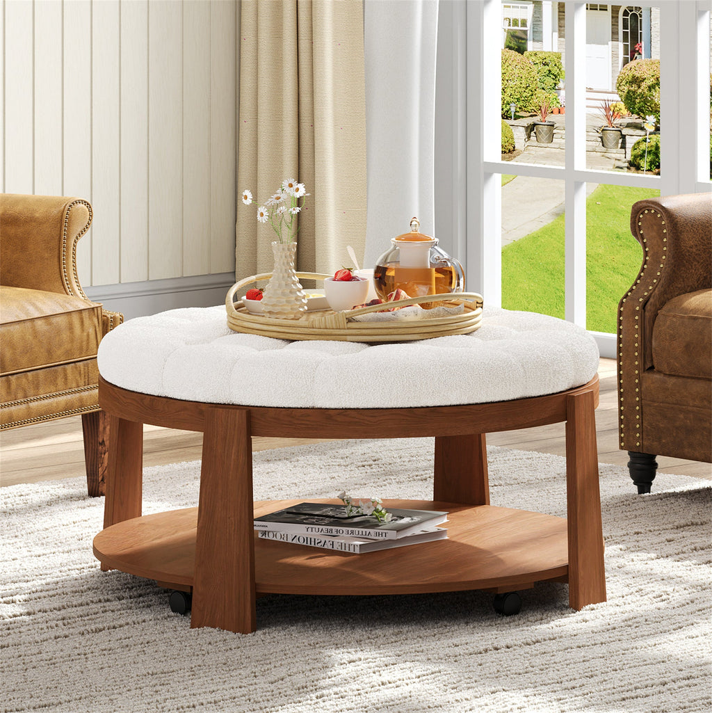 Modern Large Round Ottoman Coffee Table 2-Tier