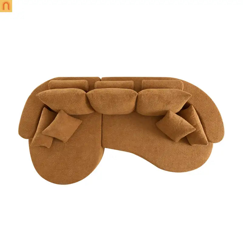 Sectional Sofa Curved Boucle Camel 4 Seat 106 In Chaise 7 Pillows