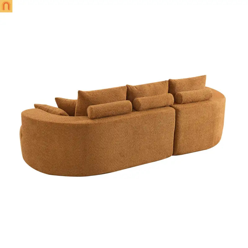 Sectional Sofa Curved Boucle Camel 4 Seat 106 In Chaise 7 Pillows