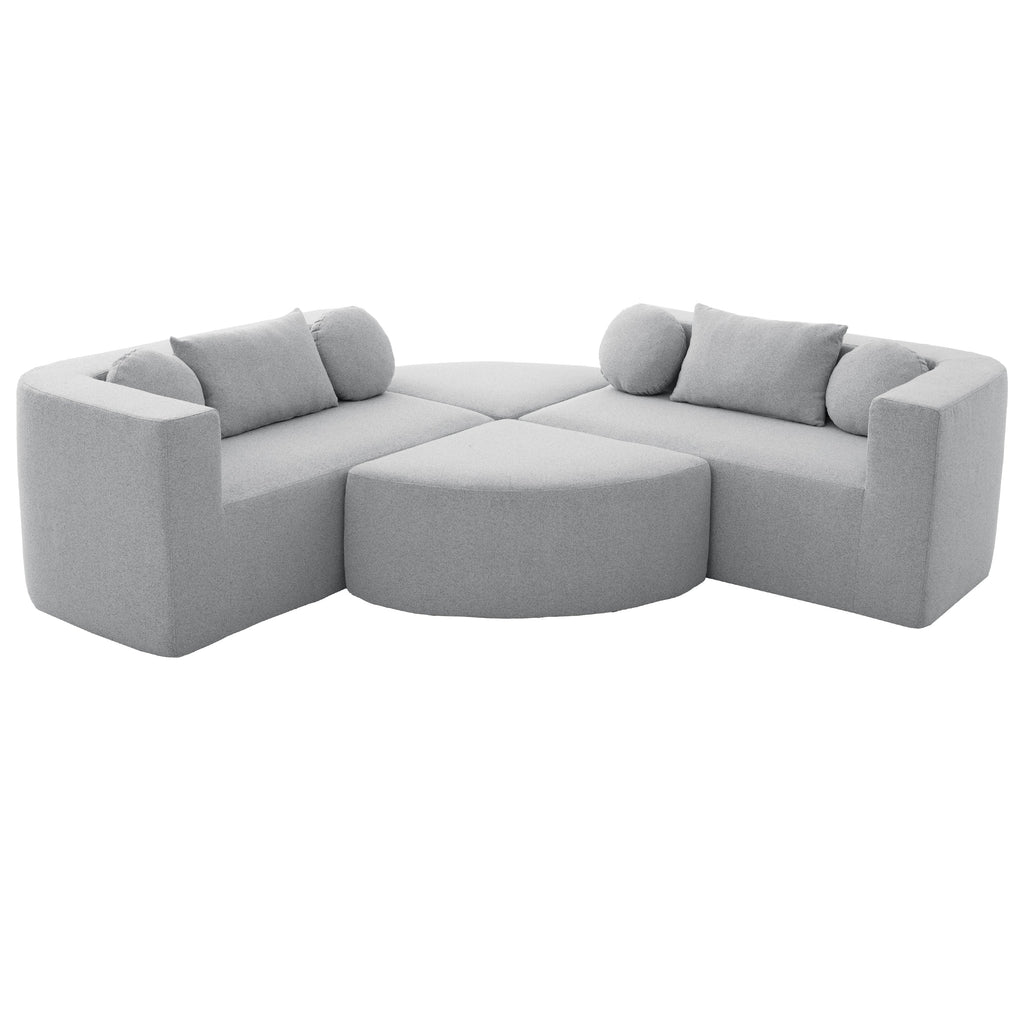 Sectional Sofa U-Shape Modular Boucle Gray 6-Seat Deep Seating 114.9x64.5 In