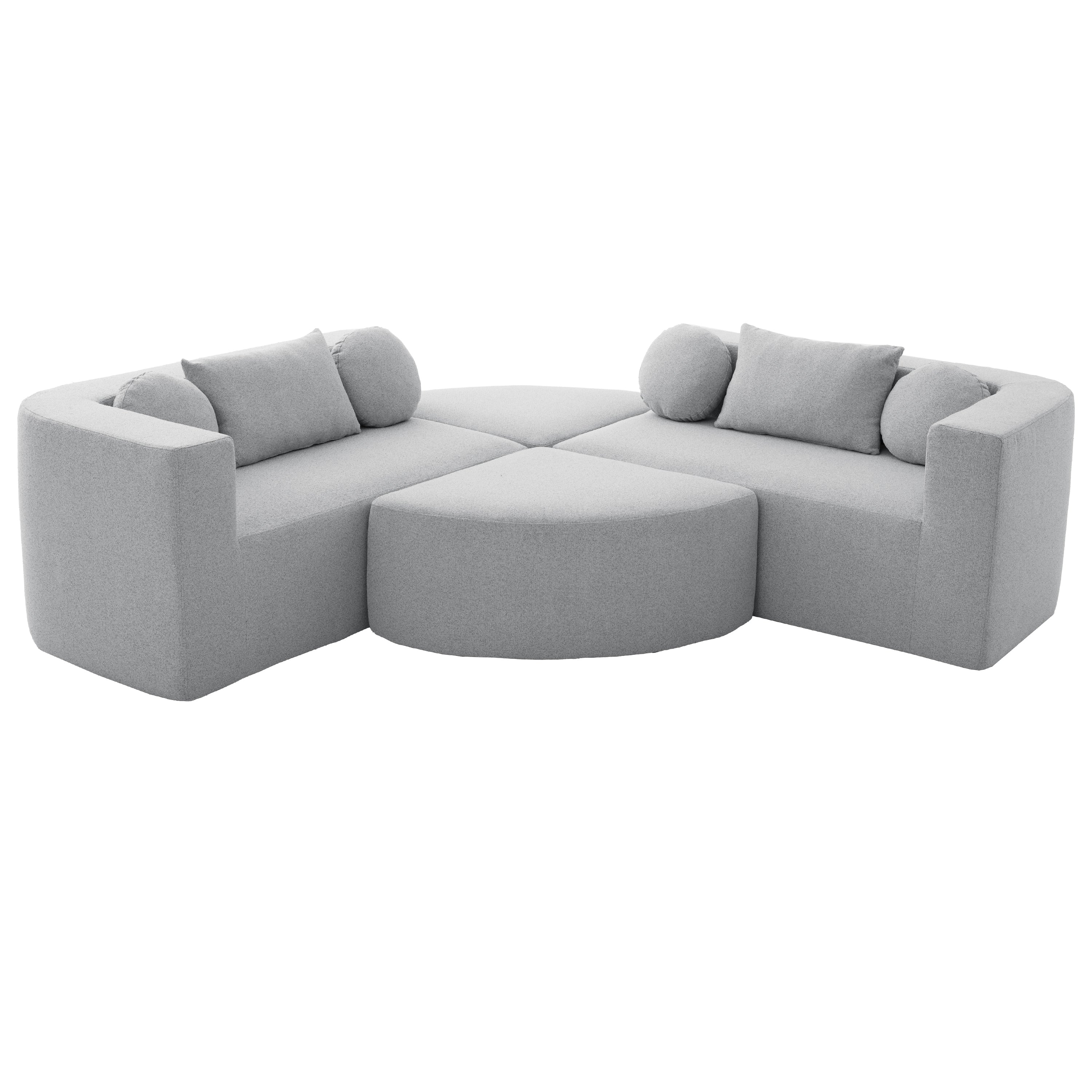 Sectional Sofa U-Shape Modular Boucle Gray 6-Seat Deep Seating 114.9x64.5 In