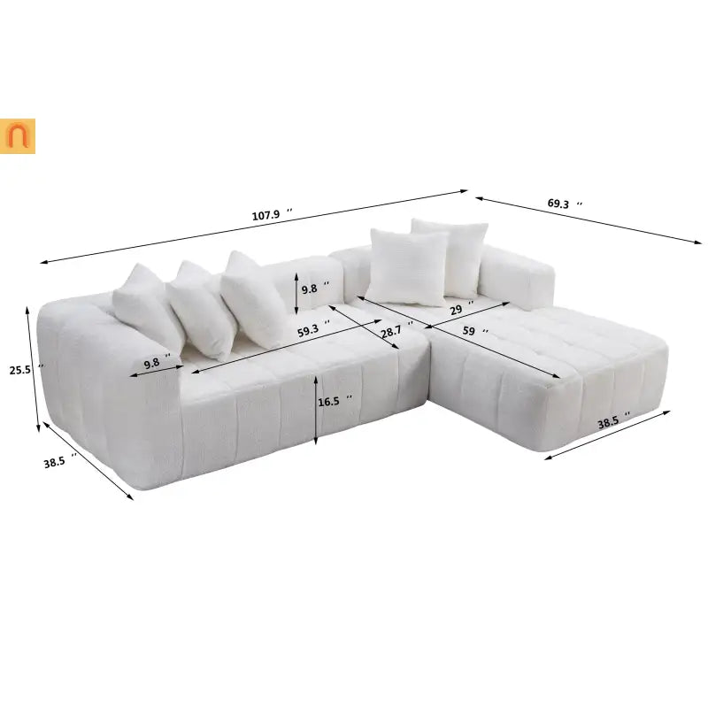 Sectional Sofa L-Shaped Chaise Modern Minimalist Upholstered Deep Seat