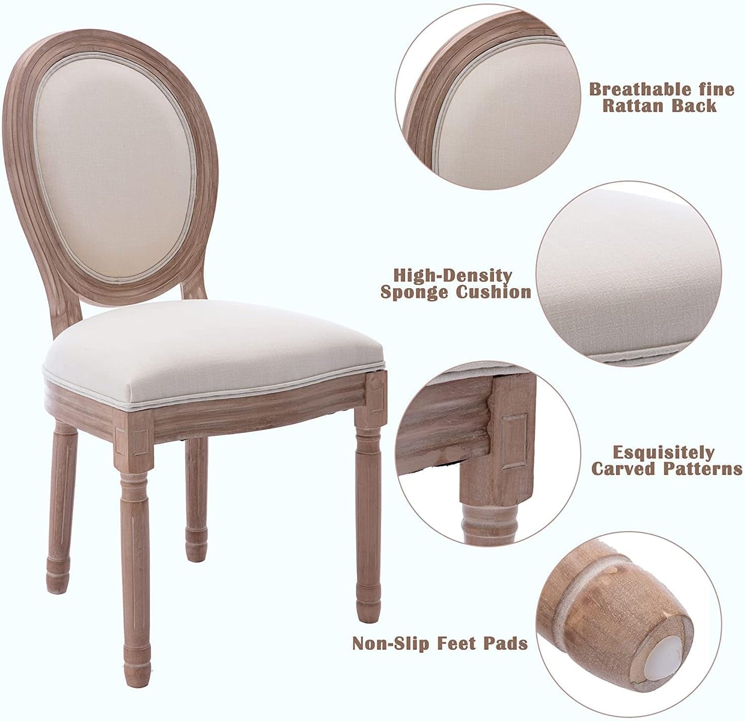 French Country Dining Chairs Set Of 4 With Linen Upholstery And Solid Wood Legs