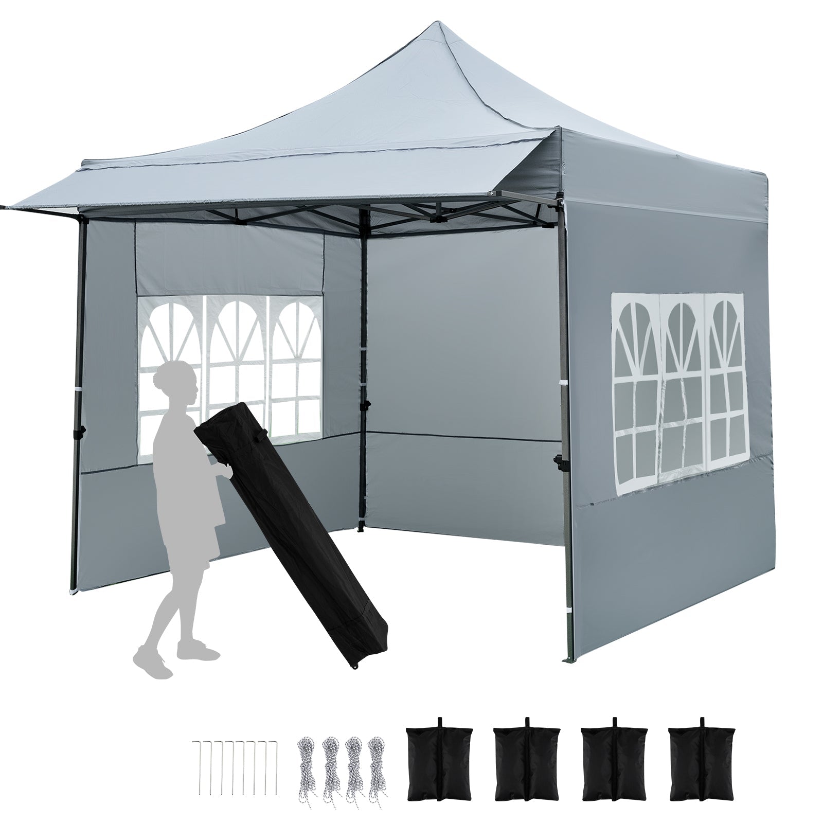 10 x 10 FT Pop up Canopy Tent with Sidewalls and Awning for Party Picnic Event