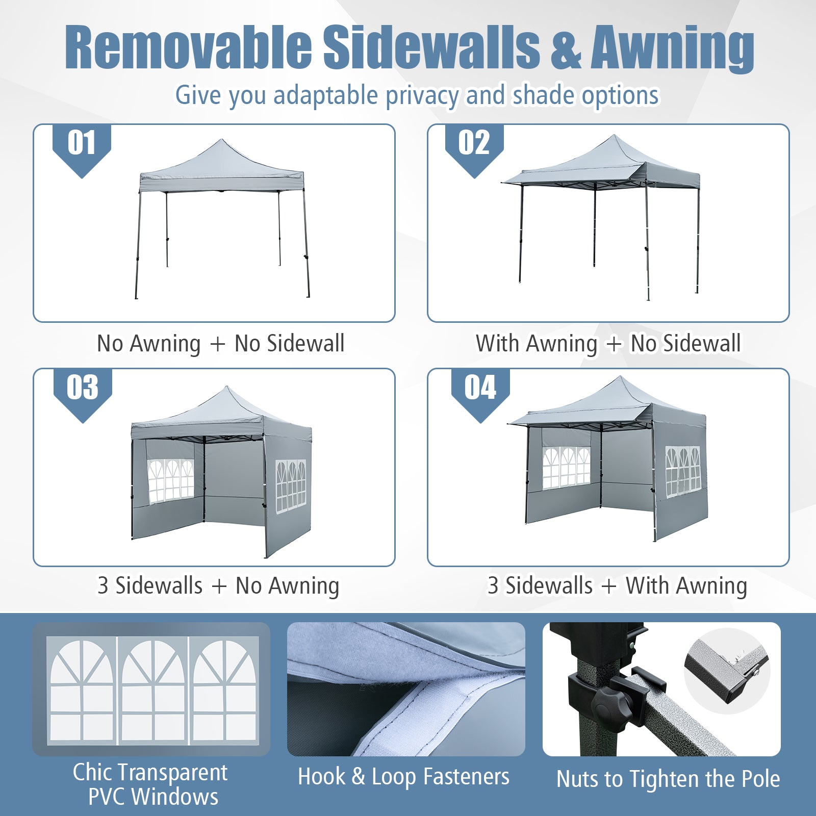 10 x 10 FT Pop up Canopy Tent with Sidewalls and Awning for Party Picnic Event
