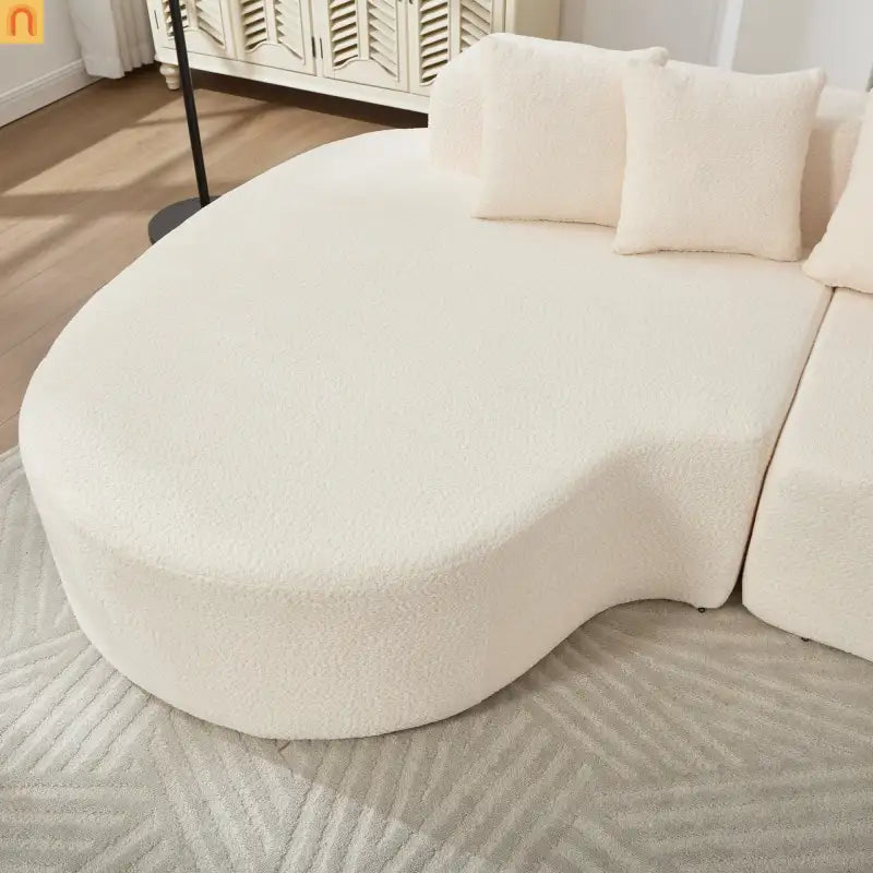 Sectional Sofa Curved Ivory Memory Foam 110 Inch with 5 Pillows