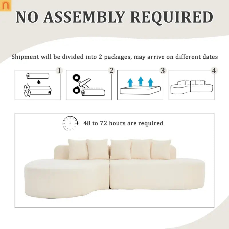 Sectional Sofa Curved Ivory Memory Foam 110 Inch with 5 Pillows
