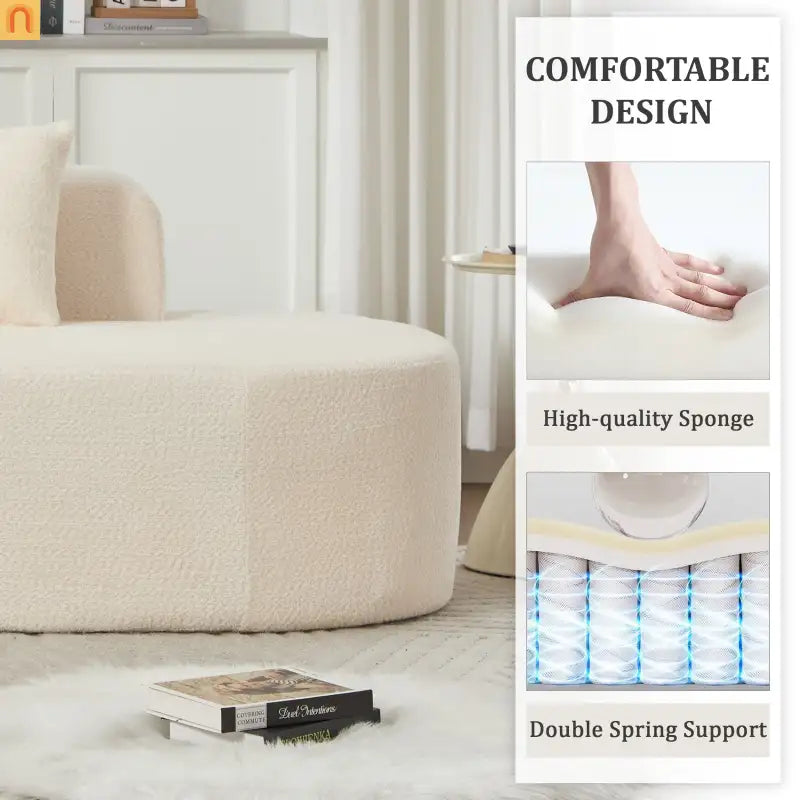 Sectional Sofa Curved Ivory Memory Foam 110 Inch with 5 Pillows