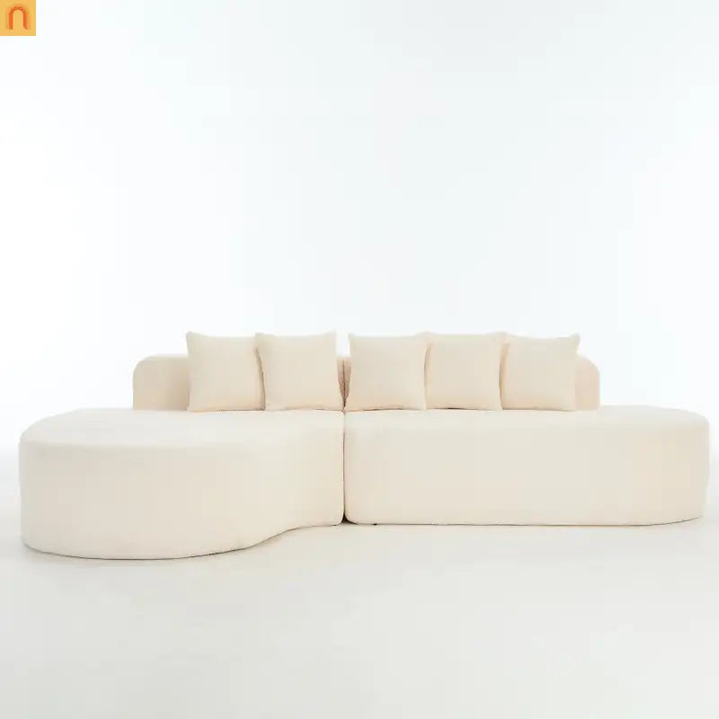 Sectional Sofa Curved Ivory Memory Foam 110 Inch with 5 Pillows