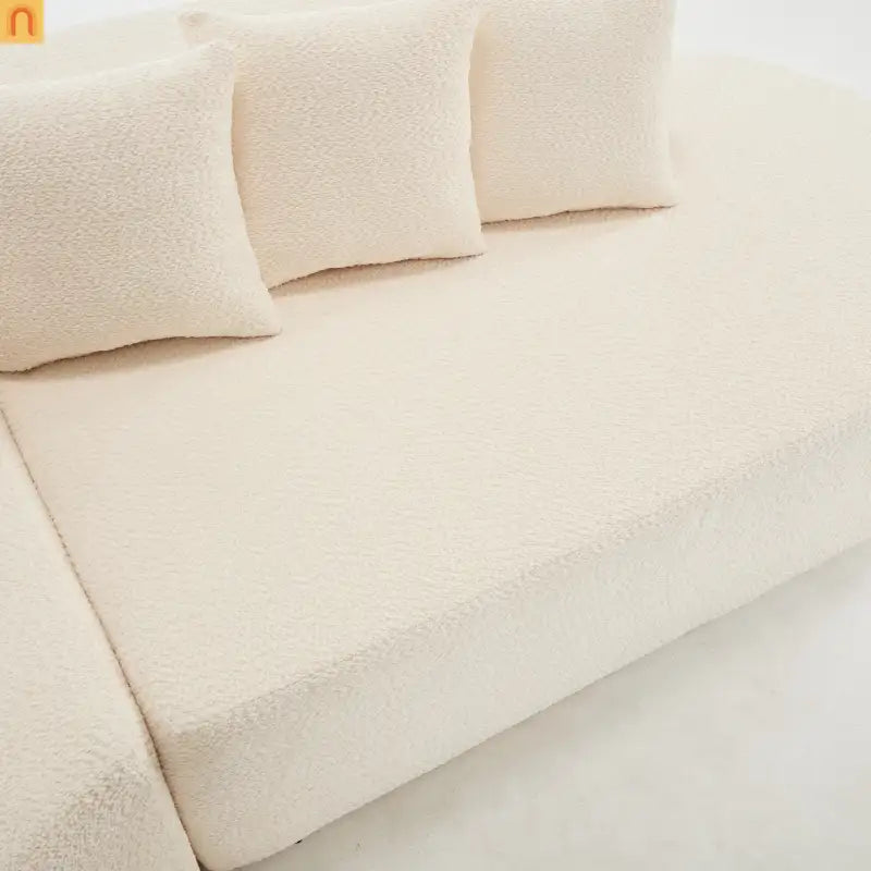 Sectional Sofa Curved Ivory Memory Foam 110 Inch with 5 Pillows