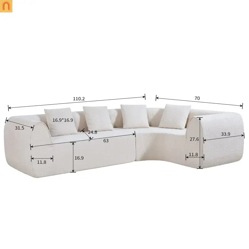 Sofa Sectional Modern Curved L-Shaped 110-inch High-Density Foam Cushions