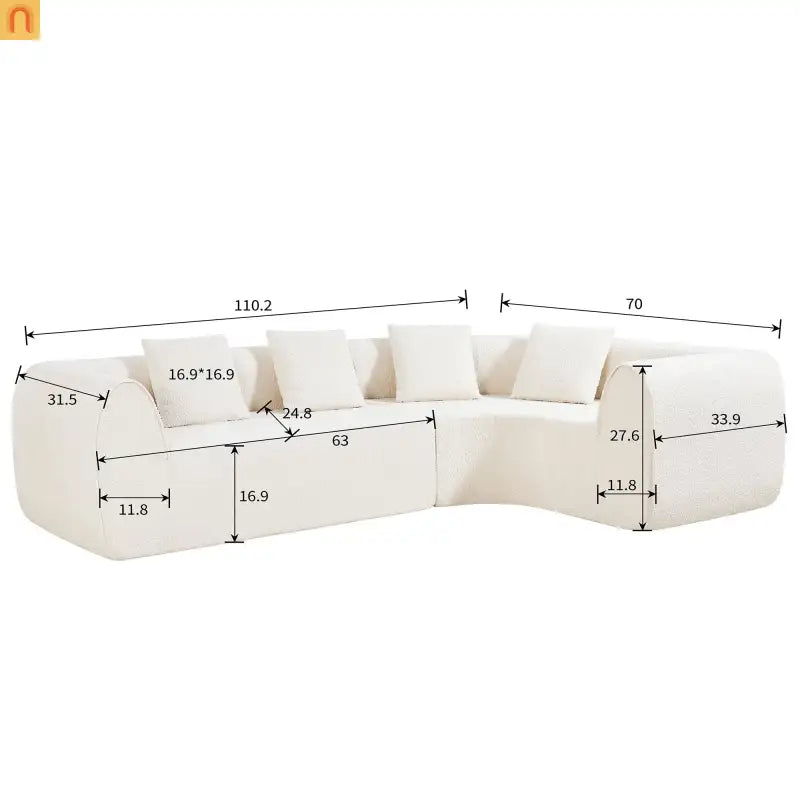 Sectional Sofa Curved L-Shaped Right Facing Dense Foam Two-Piece Set