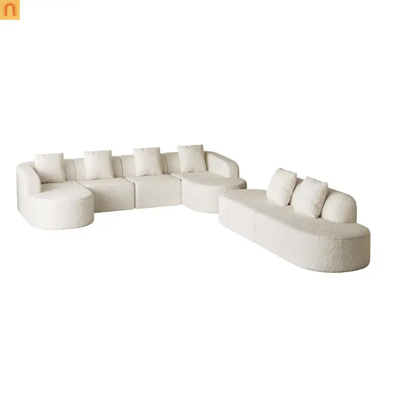 Sofa L-Shape Curved Modular Lychee Polyester White 6 Seat 112 In
