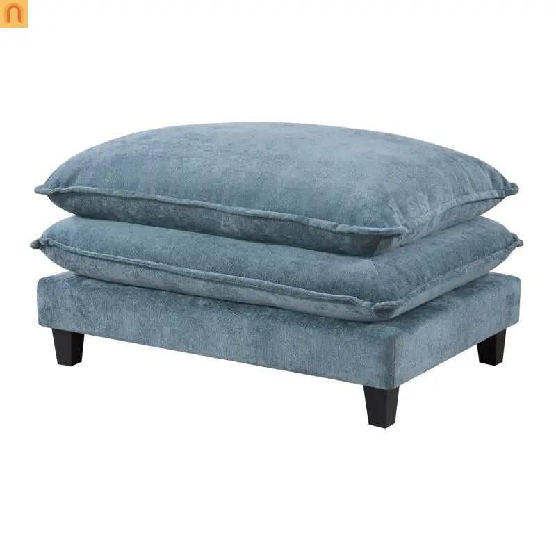 Sectional Sofa Chenille Light Blue 2 Seat USB Ports 2 Ottomans 111 In