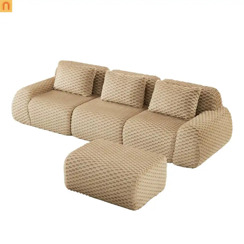 Sectional Sofa L-Shaped Modular Camel Three-Seater with Movable Ottoman