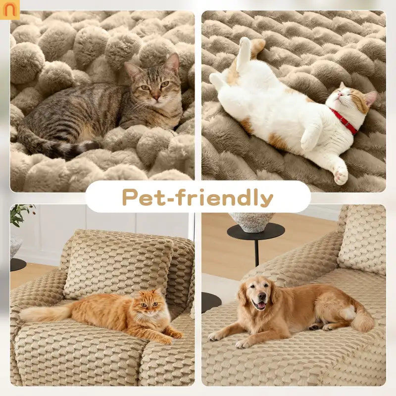 Sectional Sofa L-Shaped Modular Camel Three-Seater with Movable Ottoman