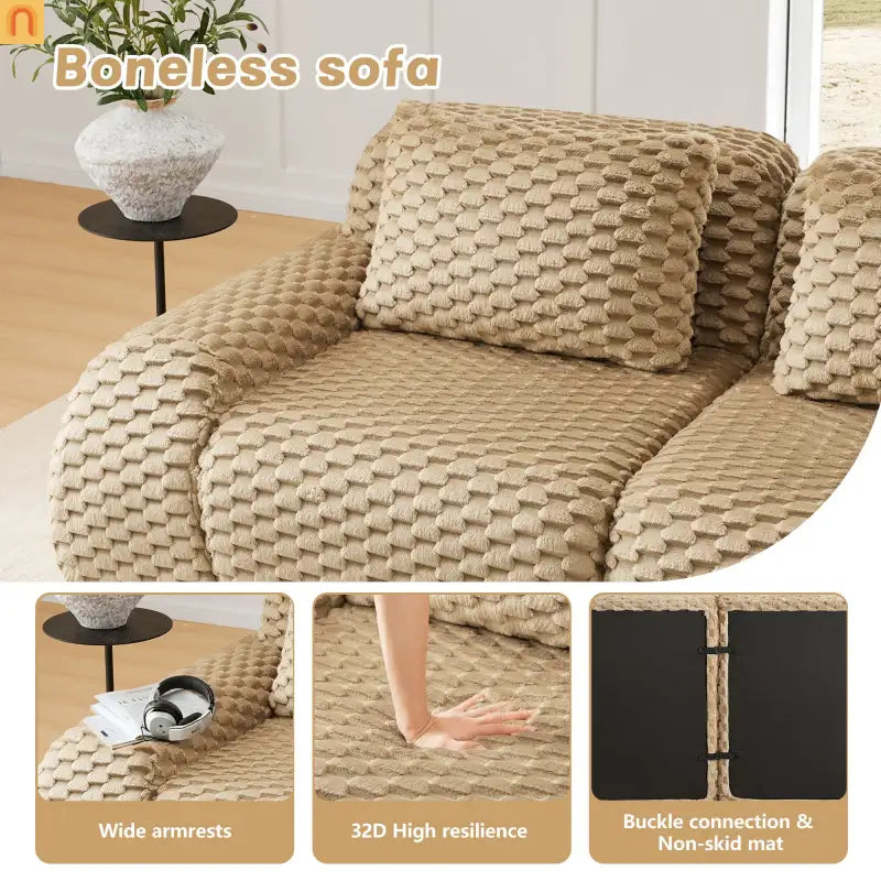 Sectional Sofa L-Shaped Modular Camel Three-Seater with Movable Ottoman
