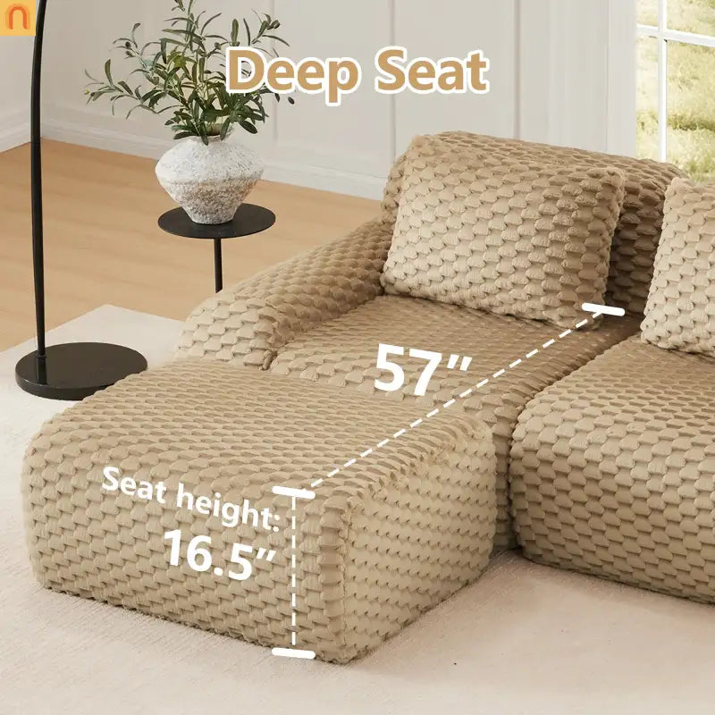 Sectional Sofa L-Shaped Modular Camel Three-Seater with Movable Ottoman