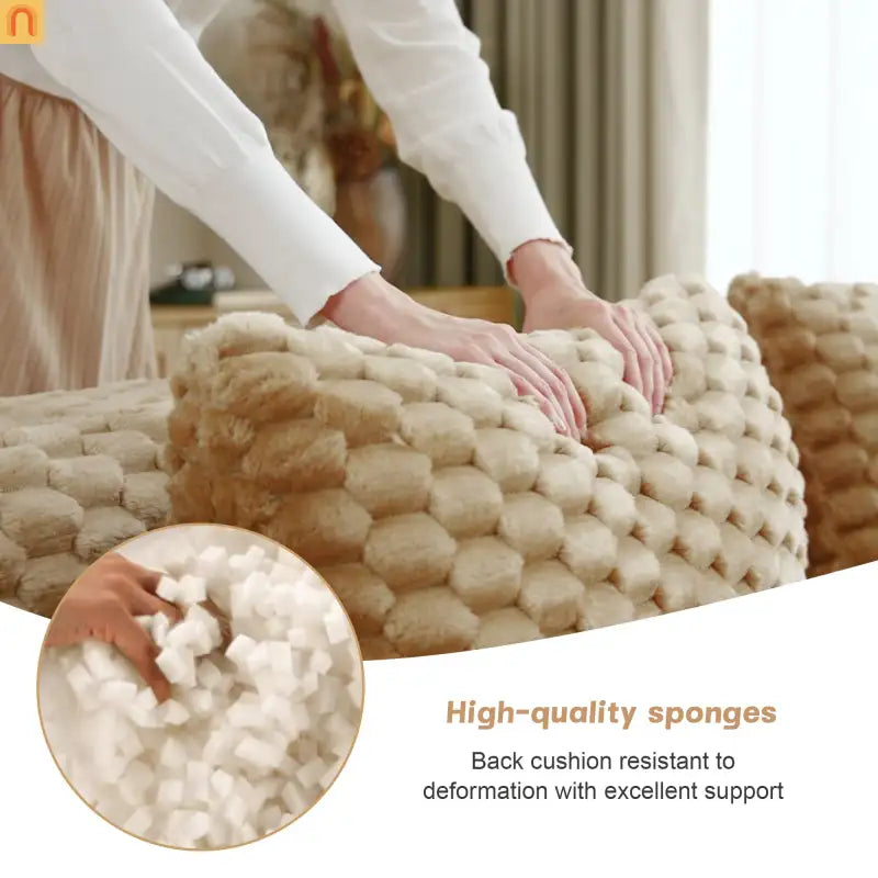 Sectional Sofa L-Shaped Modular Camel Three-Seater with Movable Ottoman