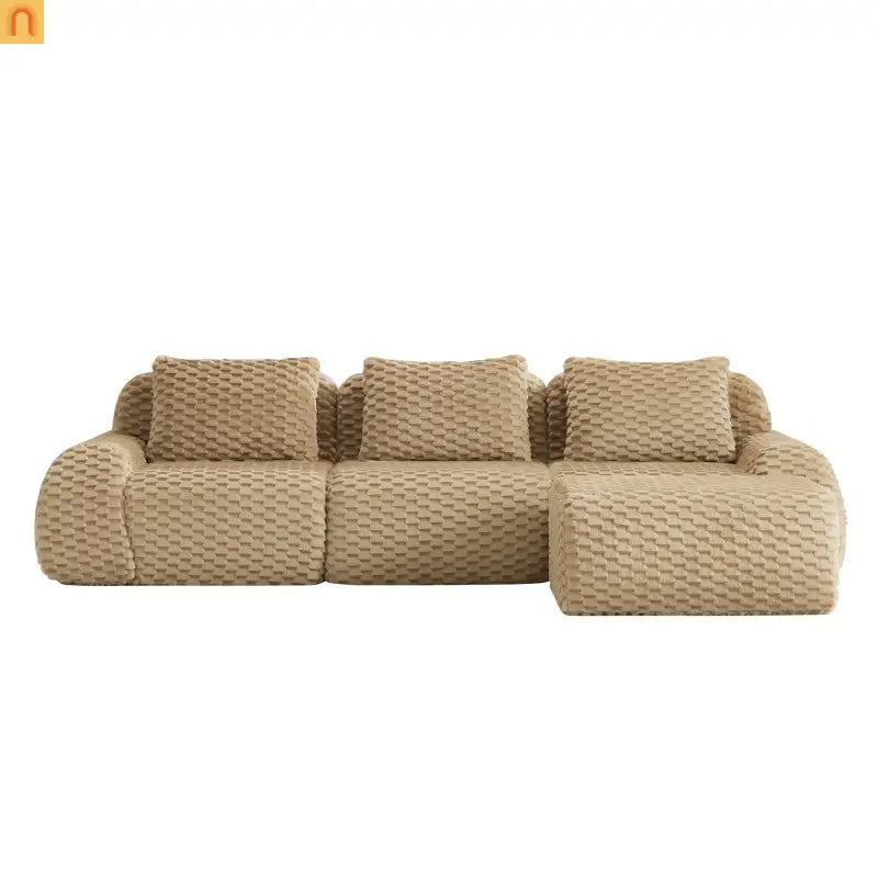 Sectional Sofa L-Shaped Modular Camel Three-Seater with Movable Ottoman