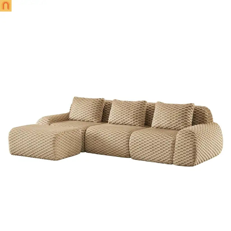 Sectional Sofa L-Shaped Modular Camel Three-Seater with Movable Ottoman