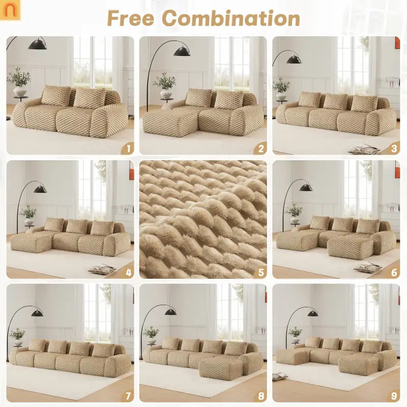 Sectional Sofa L-Shaped Modular Camel Three-Seater with Movable Ottoman