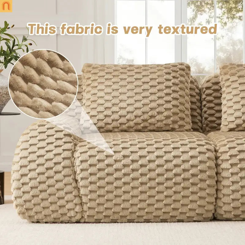 Sectional Sofa L-Shaped Modular Camel Three-Seater with Movable Ottoman