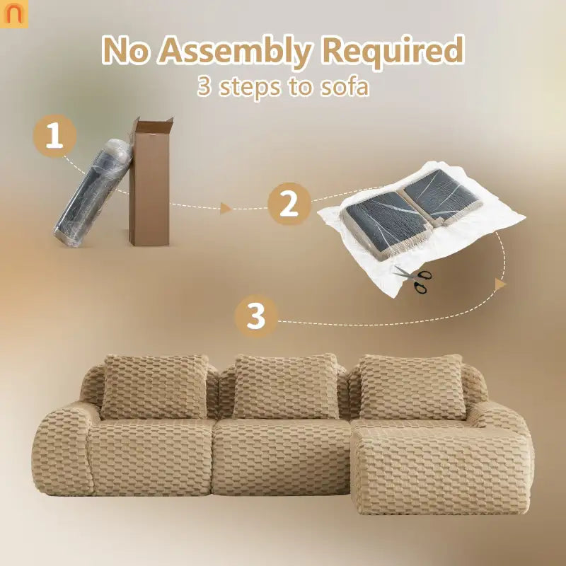 Sectional Sofa L-Shaped Modular Camel Three-Seater with Movable Ottoman